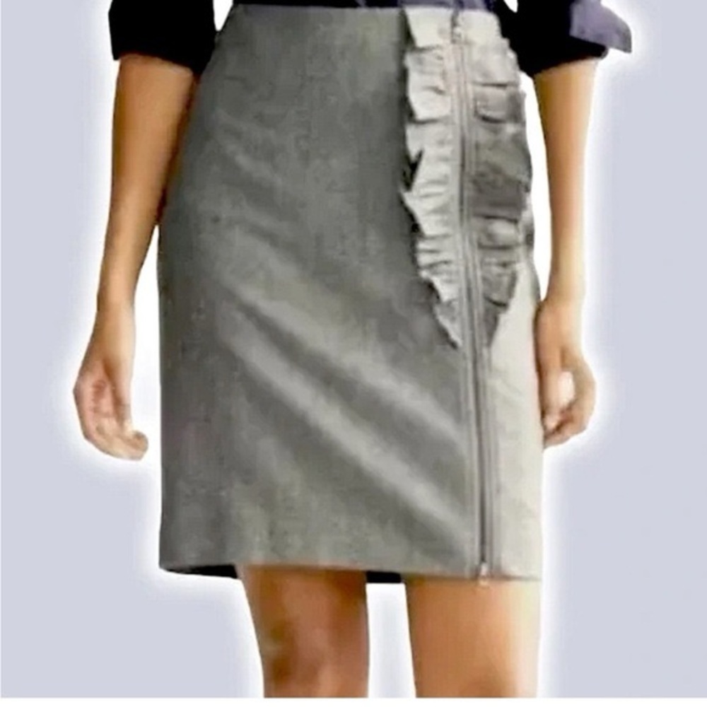 Vintage Banana Republic Y2K Gray Ruffle Wool Front Zip Stretch Skirt Size 8 Med